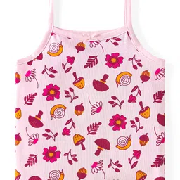 Babyoye Cotton Spandex Knit Singlet Sleeves Floral & Snail Printed Slips Pack of 3 - Yellow Green & Pink image 4