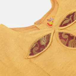 BABY Lakshmi Viscose Short Puffed Sleeves Ethnic Motif Foil Printed Pattu Pavadai Set - Mango Gold image 5