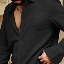 Metronaut Men Regular Fit Spread Collar Textured Casual Shirt image 4