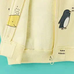 Little Kangaroos Fleece Full Sleeves Hooded Jacket With Penguin Print - Yellow image 5