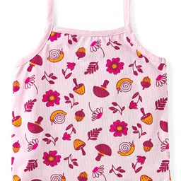 Babyoye Cotton Spandex Knit Singlet Sleeves Floral & Snail Printed Slips Pack of 3 - Yellow Green & Pink image 5