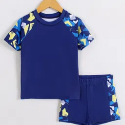 Pine Active Half Raglan Sleeves Printed Two Piece Swimsuit - Navy Blue image 5