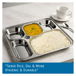 CutTales Baby Feeding Plate 6 Compartment Steel Dinner Plates | Toddler Meal Tray with Handle | BPA Free Kids Dinner Plate | Self Feeding Training Plate Pack Of 7 image 5