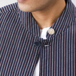 Rare Rabbit Navy Viscose Striped Relaxed Fit Blazer image 4