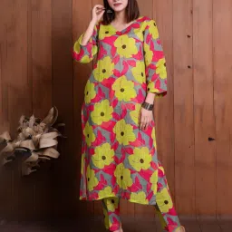 Eeshva India Yellow & Pink Garden Of Dreams Pure Linen Kurta image 4