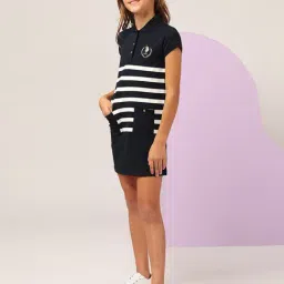 U.S. Polo Assn. Girls Navy Horizontal Striped Skater Dress image 3