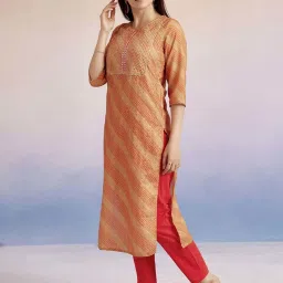 Jaipur Kurti Orange Printed Straight Kurta image 4