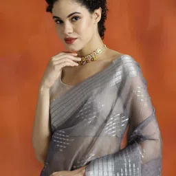 Jaipur Kurti Grey Woven Saree With Unstitched Blouse image 4