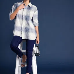 Hancock Beige & Navy Cotton Checks Shirt image 4