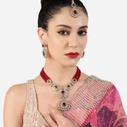 Zaveri Pearls Red Alloy Sets for Women image 2