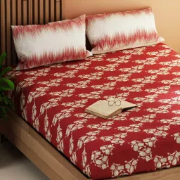 Bianca Magnolia Burgundy 152 TC Micro Fabric Double Bedsheet with 2 Pillow Covers image 4