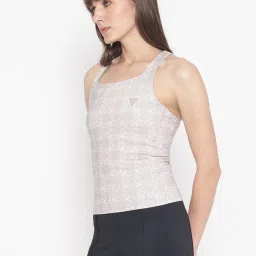 Guess Beige Printed Scoop Neck Sleeveless Top image 4