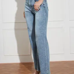 Miss Chase Light Blue Denim Solid Jeans image 3