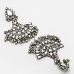 Moedbuille Mirrors and Ghungroo Afghan Tribal Design Oxidised Silver Plated Tassel Earrings image 4