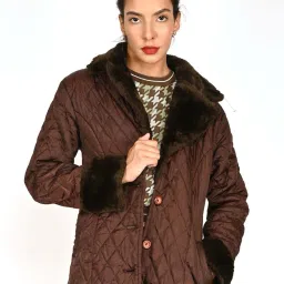 Odette Brown Self Pattern Quilted Jacket image 4