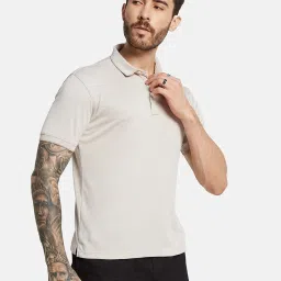 Octave Khaki Cotton Regular Fit Texture Polo T-Shirt image 4