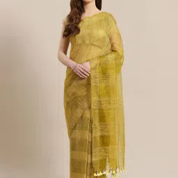 Kalakari India Green Linen Embroidered Saree With Unstitched Blouse-picture-26