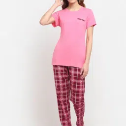 Kanvin Pink & Maroon Cotton Top with Pyajmas-image-30