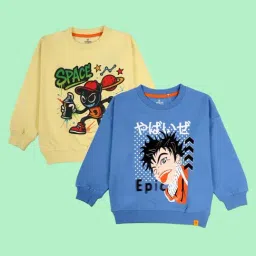 Kiddopanti Boys Yellow and Dust Blue Printed Sweatshirt - Pack of 2-image-8
