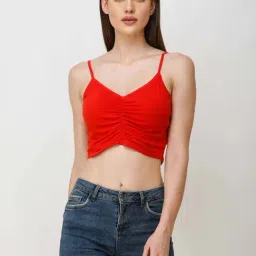 Cation Red Shoulder Strap Crop Top-picture-37