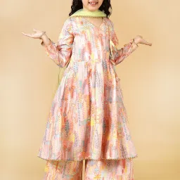 A.T.U.N. Kids Peach Printed Kurta Set image 4