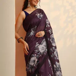 Libas Burgundy Regular Fit Embellished Saree With Unstitched Blouse image 4