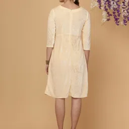 Kaanchie Nanggia Beige Boat Neck Ruched High Low Dress image 4