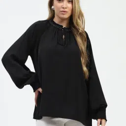 MADAME Black Polyester Solid Top-picture-18