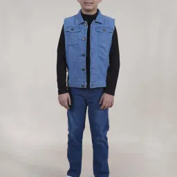 Kiddopanti Boys Light Wash Blue Solid Coats Jackets image 4