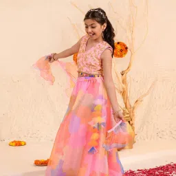 Pspeaches Girls Multicolor Regular Fit Sequence Lehenga Choli image 4