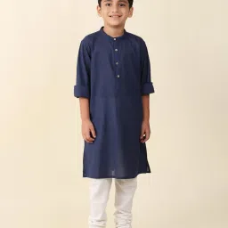 Fabindia Kids Navy Printed Full Sleeves Kurta with Nehru Jacket image 4