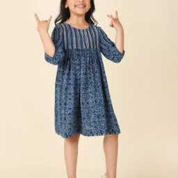 Fabindia Kids Navy Cotton Printed Dress image 4