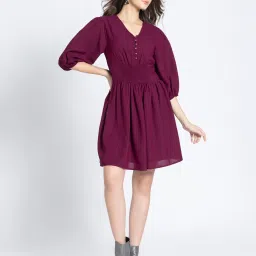 SHAYE Maroon Striped Fit & Flare Dress image 4