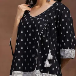Libas Black Cotton Printed Angrakha Short Kurti image 4