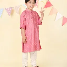 Fabindia Boys Pink Viscose Blend Hand Block Printed Long Kurta image 4