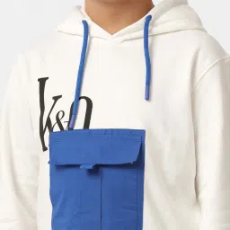 Kate & Oscar Unisex Off White & Blue Cotton Solid Full Sleeves Hoodies image 4