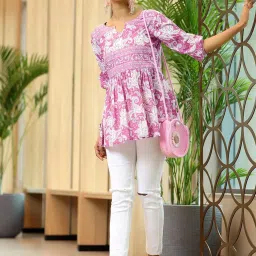 Libas Pink Floral Print Flared Short Kurti image 4