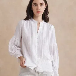 RAREISM White Cotton Blend Solid Long Sleeves Top-image-91