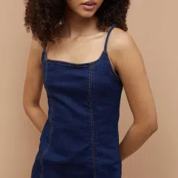 Ginger By Lifestyle Mid Blue Cotton Regular Fit Dress image 4