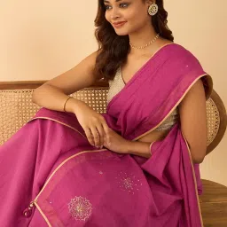 Taneira Pink Embroidered Saree With Unstitched Blouse image 4