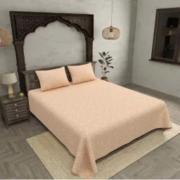 JaipurFabric Creamy Peach Pure Cotton 300 TC Maze Illusive King Size Bedsheet with 2 Pillow Covers image 4
