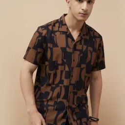 Forca By Lifestyle Brown & Black Regular Fit Printed Shirt-image-89