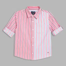 Blue Giraffe Boys Peach Cotton Striped Full Sleeves Shirt-image-22