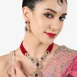 Zaveri Pearls Red Alloy Sets for Women image 5