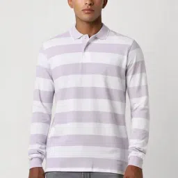 Peter England Purple Regular Fit Striped Polo T-Shirt-image-14