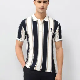 U.S. Polo Assn. Off-White Cotton Slim Fit Striped Polo T-Shirt-picture-28