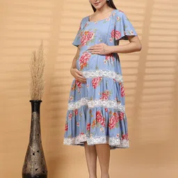 House Of Zelena Floral Print Maternity A-Line Midi Dress-picture-58