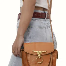 Hidesign WILD WEST  Tan Solid Medium Sling Handbag-image-45