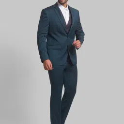 Park Avenue Blue Super Slim Fit Printed Three Piece Suit image 4