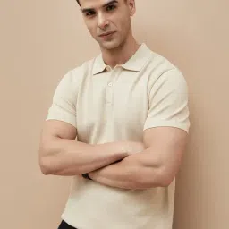 Code By Lifestyle Beige Regular Fit Polo T-Shirt-image-86